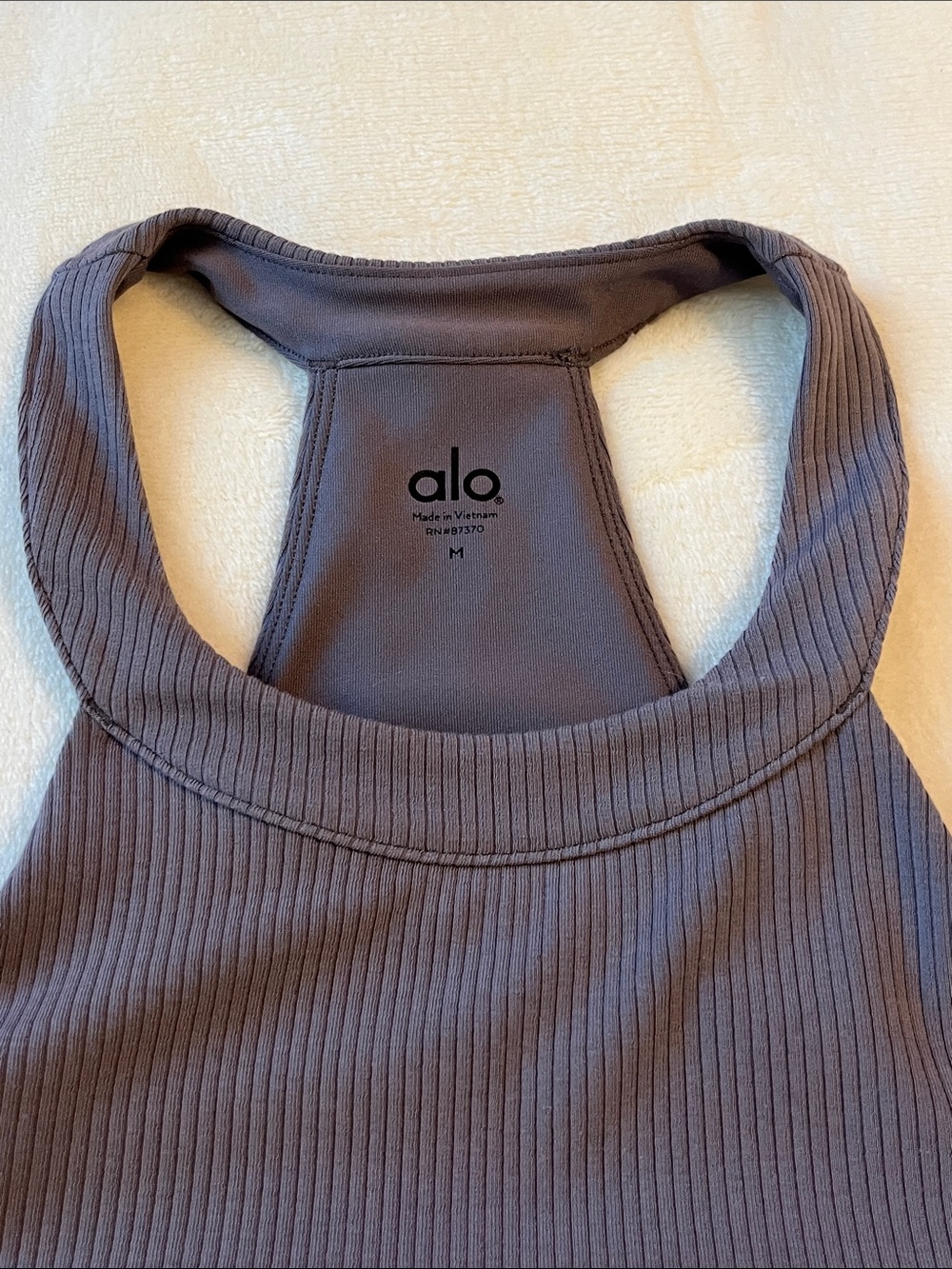 ALO Yoga Ribbed High-Neck Racerback bra Tank Charcoal size Medium - Picture 3 of 8